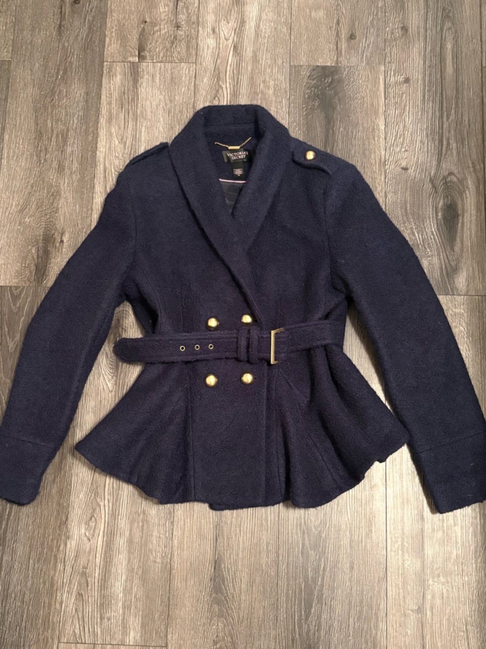 Victoria's Secret Navy Double-Breasted Belted Wool Peacoat